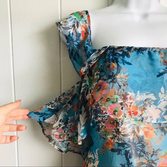 NWT Lavender Brown • Sky Blue Floral Silk Dress - Picture 9 of 16